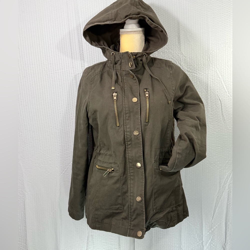 2Sable Utility Jacket, Women's Size Medium  Olive Green Gold Lined Military Coat